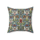 Faux Suede Cushion in a red, blue and green floral pattern by William Morris called Snakeshead Collection
