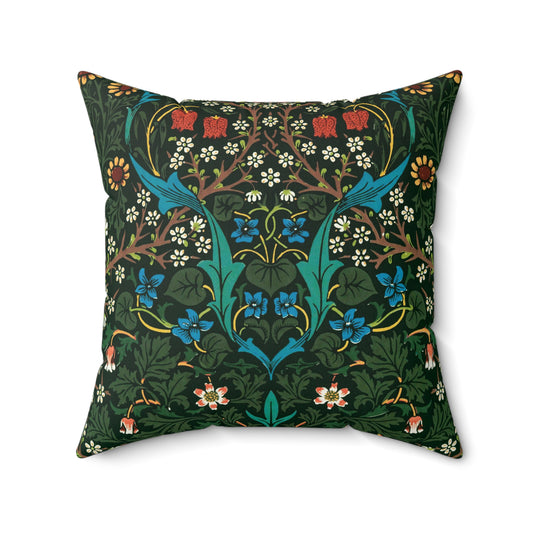 Faux Suede Cushion in a green, white, red and blue floral pattern by William Morris & Co called Tulip Collection