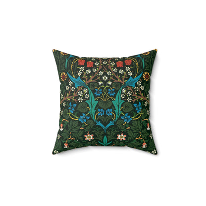 Faux Suede Cushion in a green, white, red and blue floral pattern by William Morris & Co called Tulip Collection