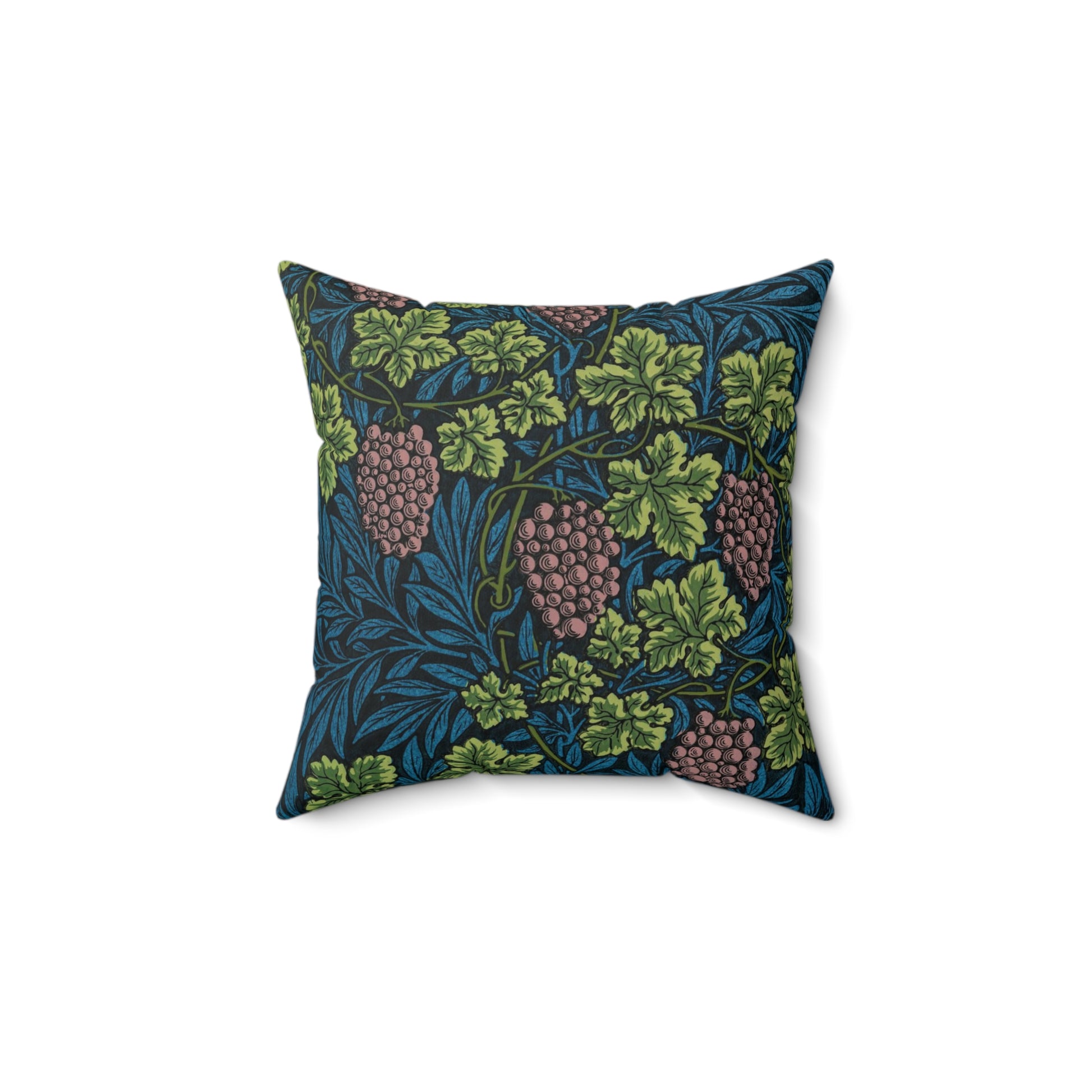 Faux Suede Cushion inspired by William Morris & Co in a pattern called Vine Collection with green, blue and purple