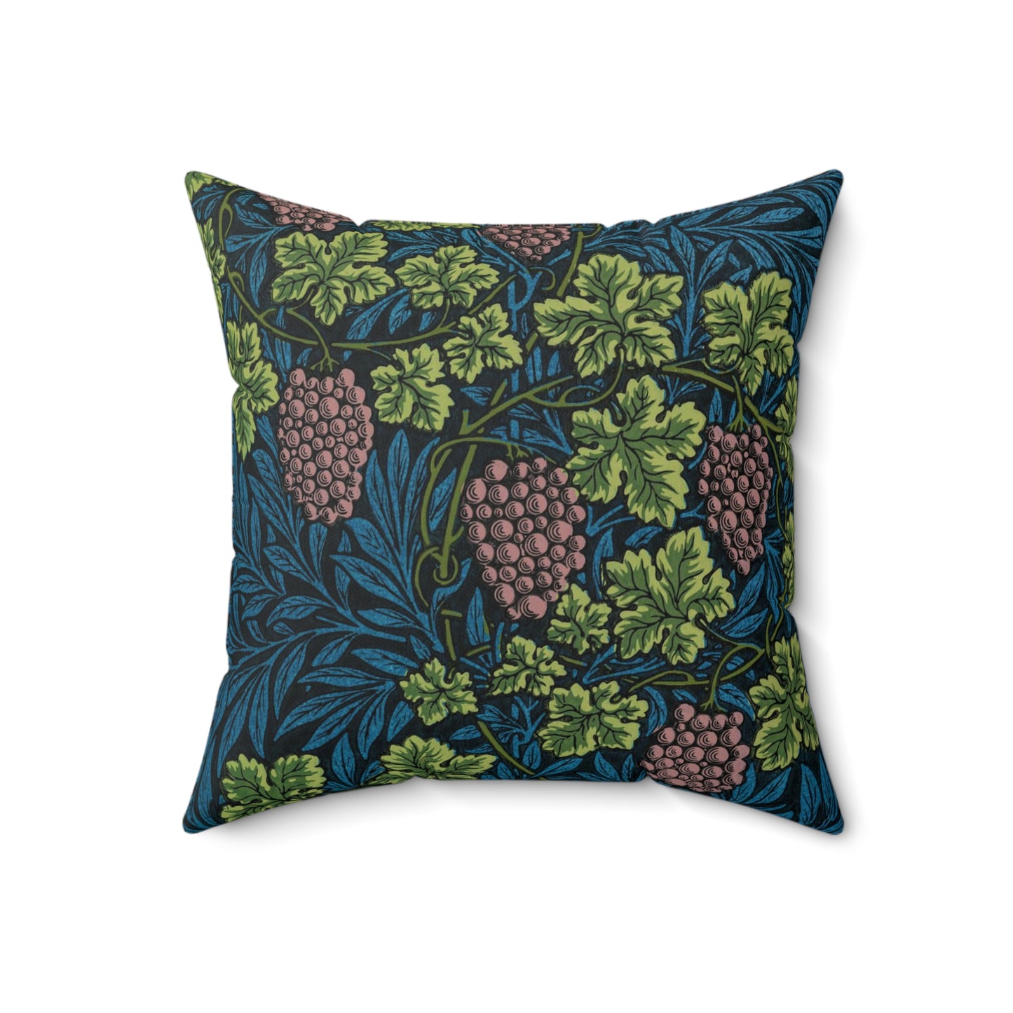 Faux Suede Cushion inspired by William Morris & Co in a pattern called Vine Collection with green, blue and purple