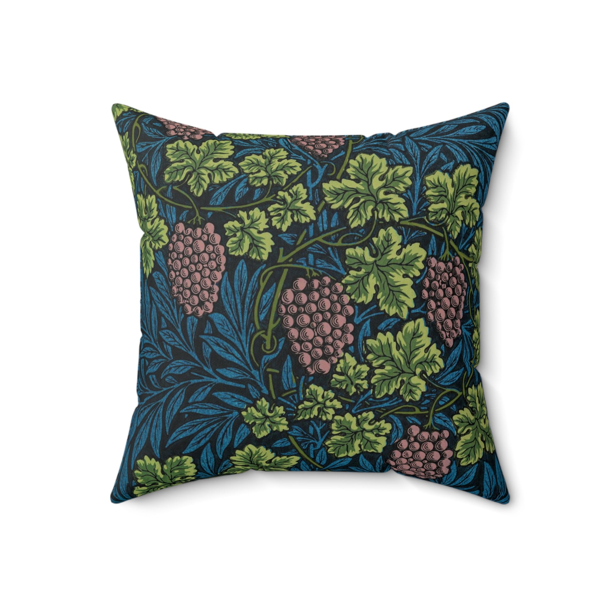 Faux Suede Cushion inspired by William Morris & Co in a pattern called Vine Collection with green, blue and purple