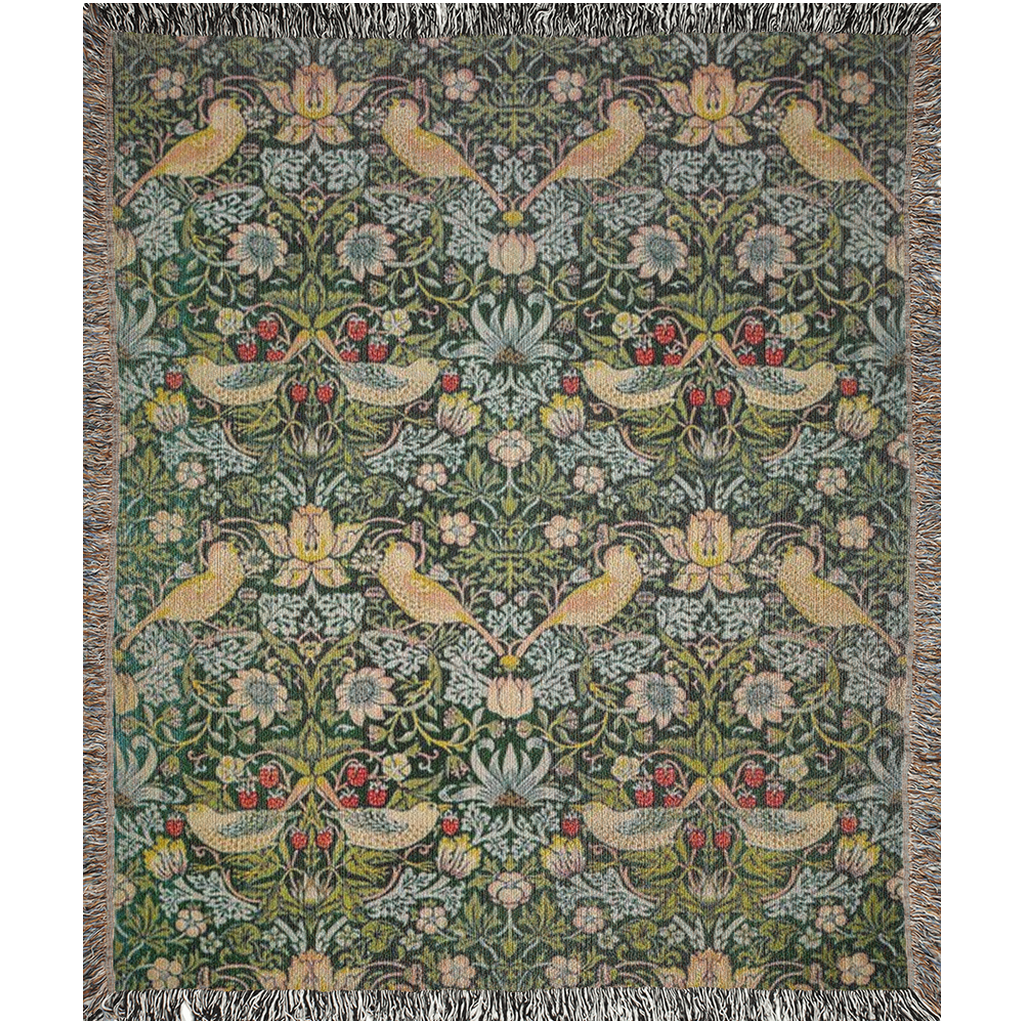william-morris-co-woven-cotton-blanket-with-fringe-strawberry-thief-collection-ebony-3