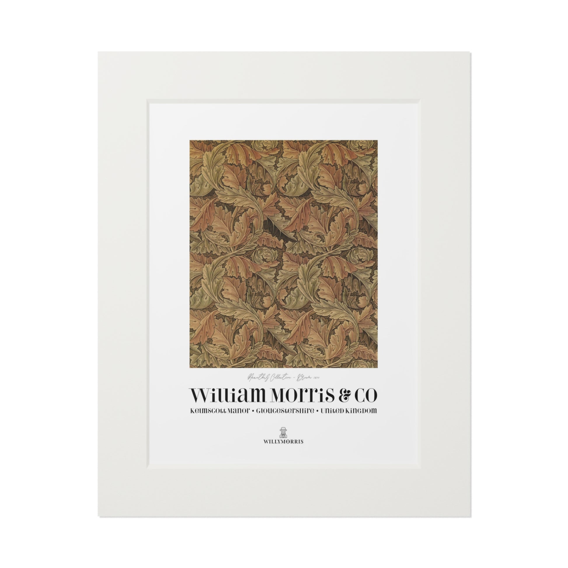 Framed textile sample with William Morris & Co branding on a white background