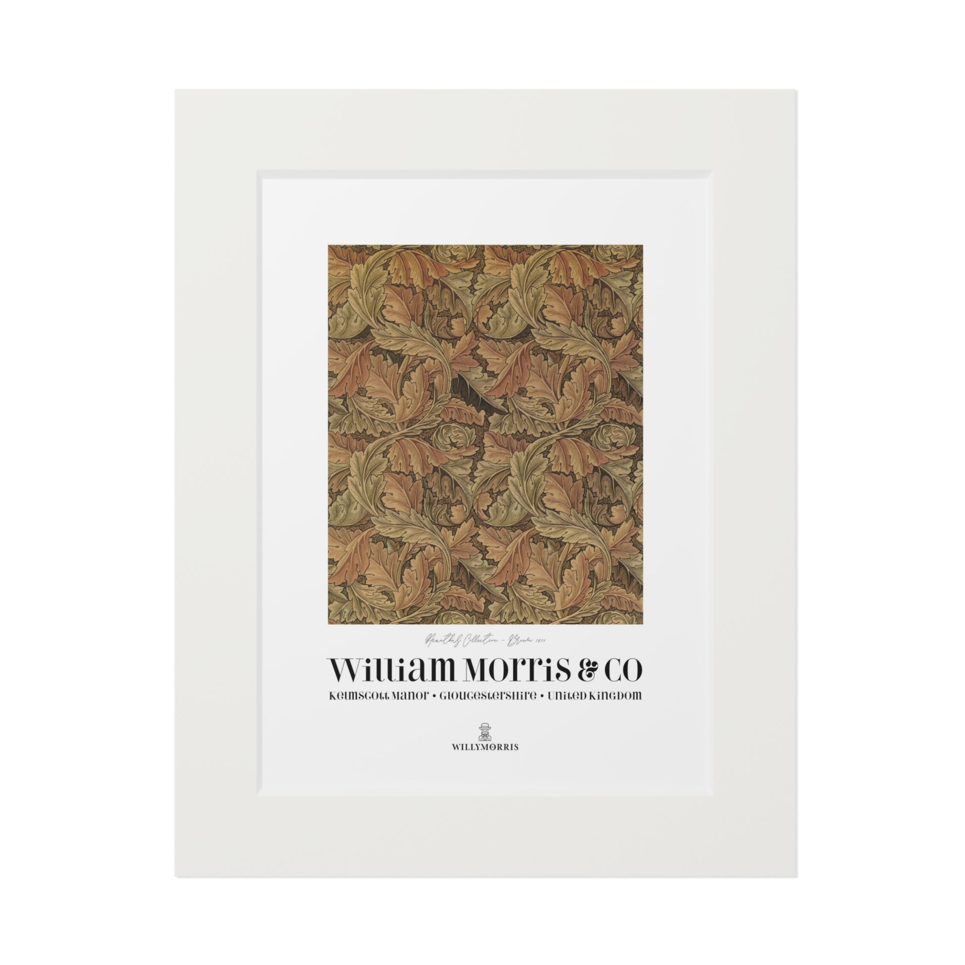 Framed textile pattern with 'William Morris & Co' branding on a white background