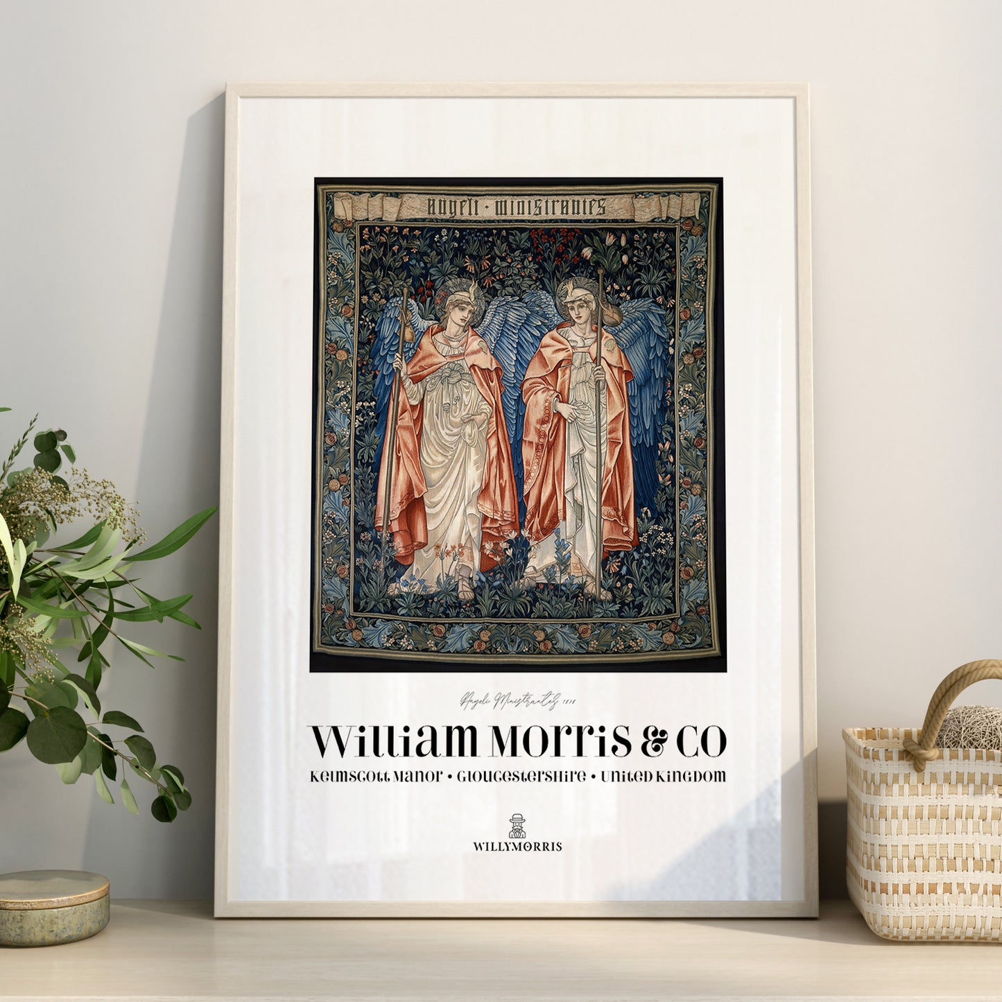Framed artwork with 'William Morris & Co' branding on a light background