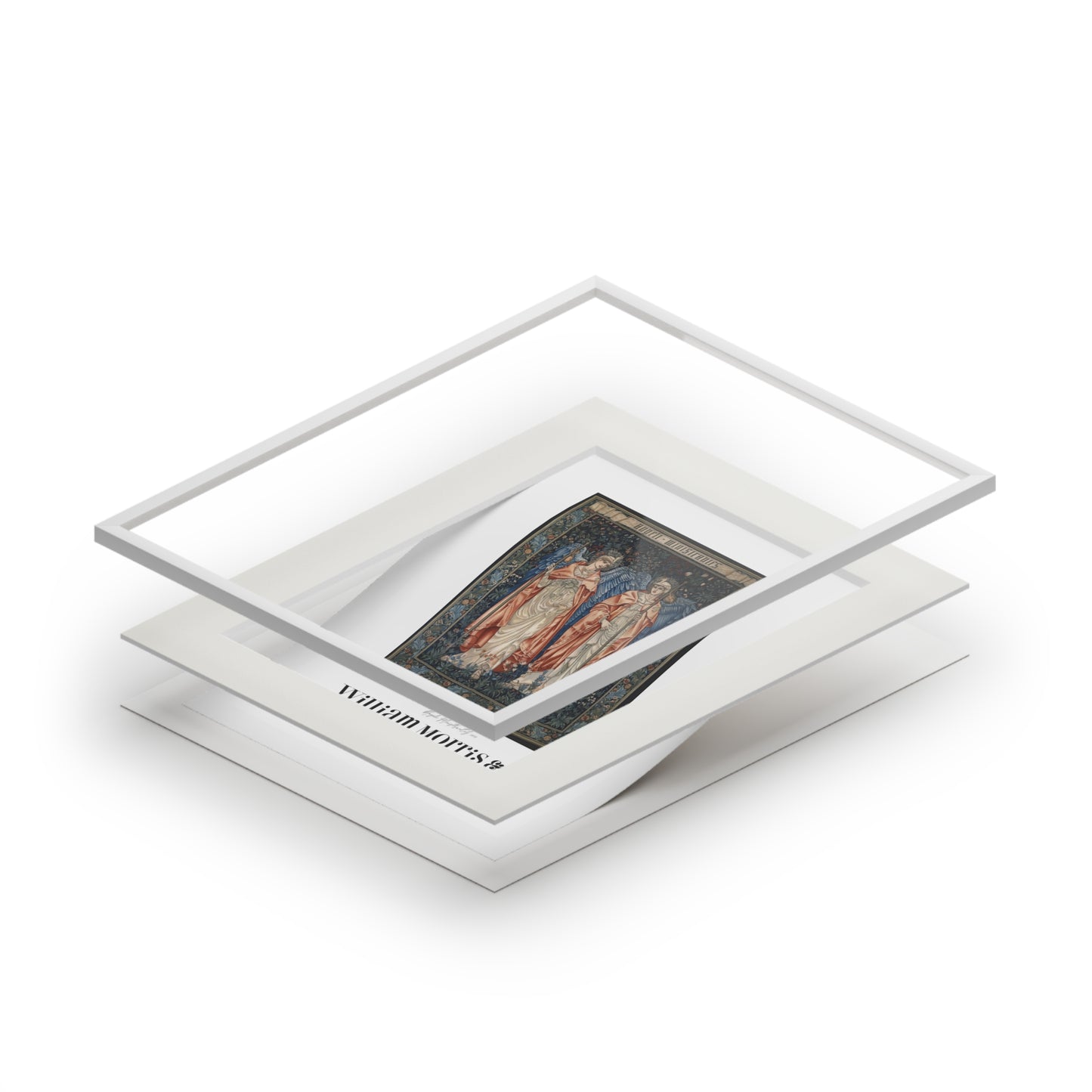 Glass display case with a vintage photograph inside on a white background