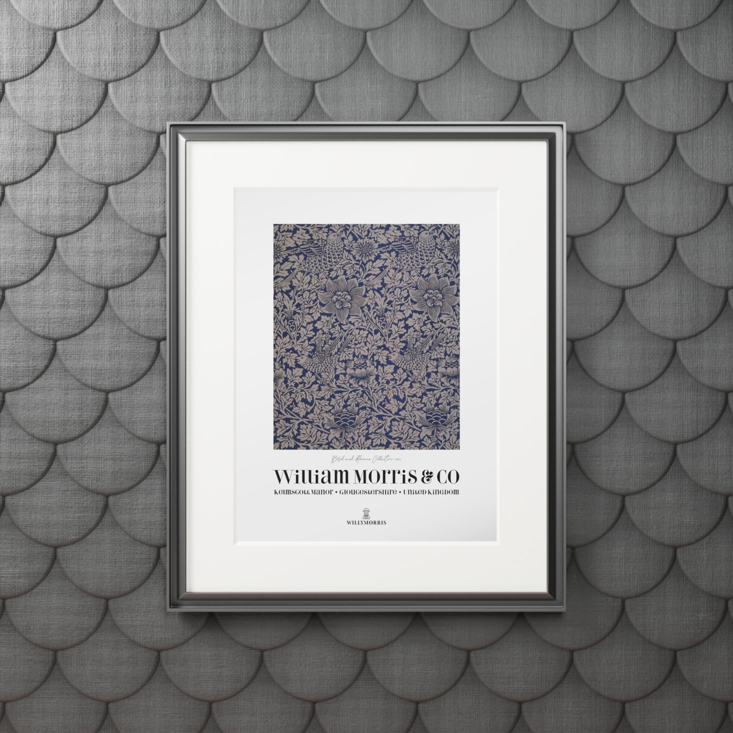 Framed artwork with a pattern design on a textured gray wall