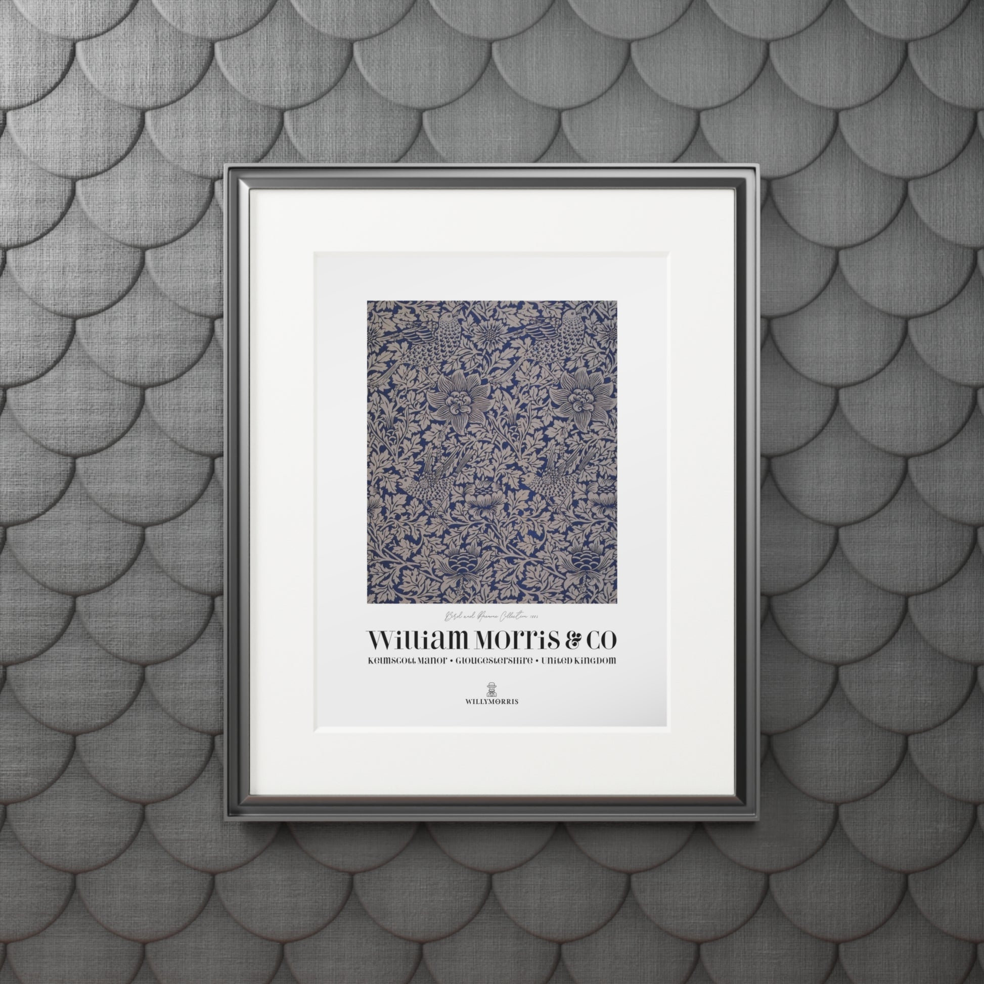 Framed artwork with a pattern design on a textured gray wall