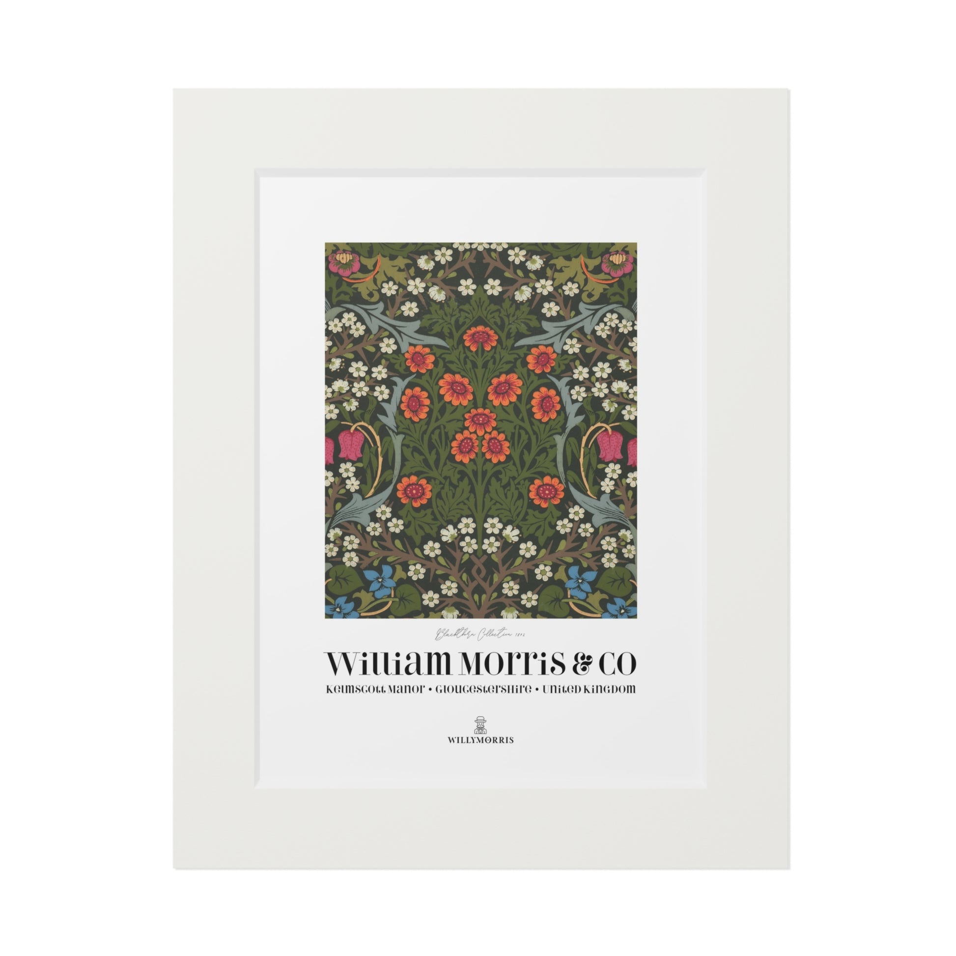 Framed artwork with floral design and 'William Morris & Co' branding on a white background