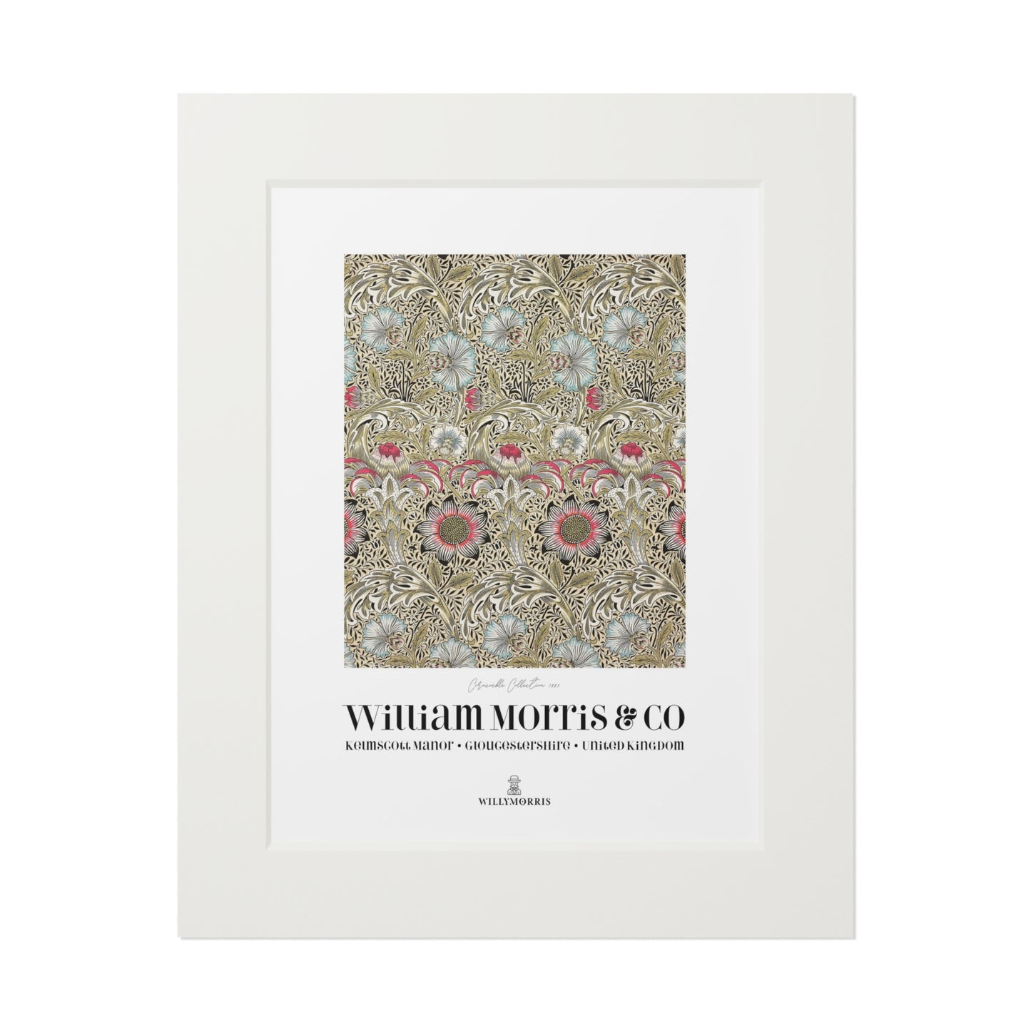 Framed artwork with floral pattern and 'William Morris & Co' branding on a white background