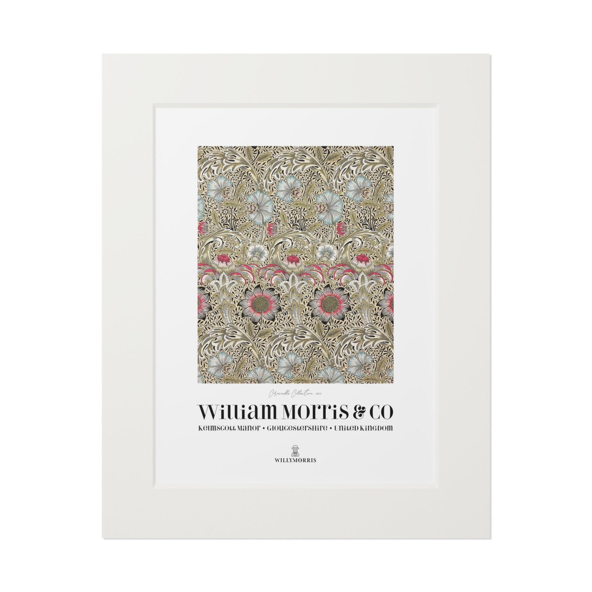 Framed artwork with floral pattern and 'William Morris & Co' branding on a white background