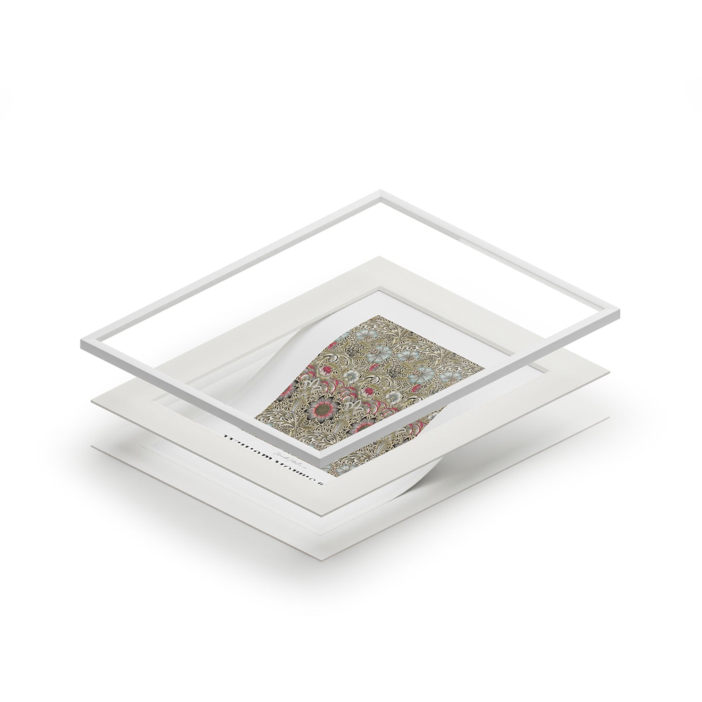 Stack of white photo frames on a white background