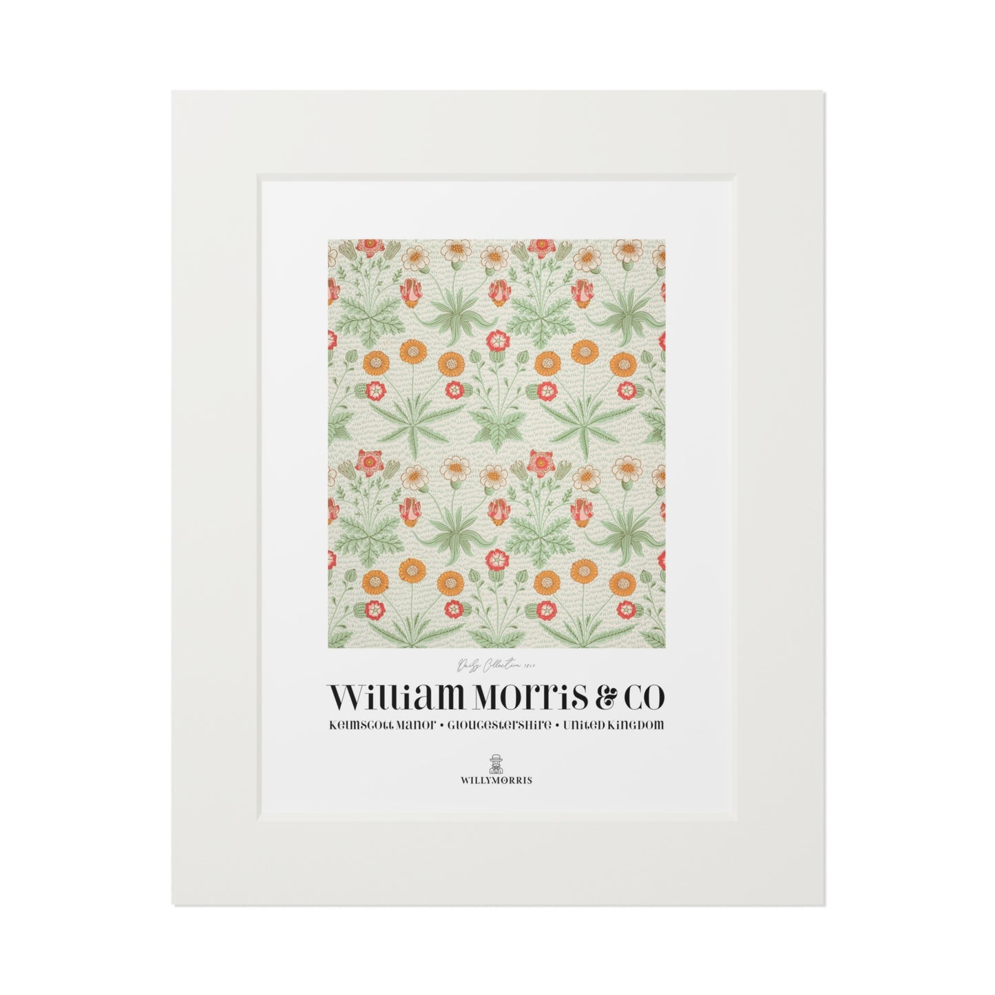 Framed artwork with floral pattern and 'William Morris & Co' branding on a white background