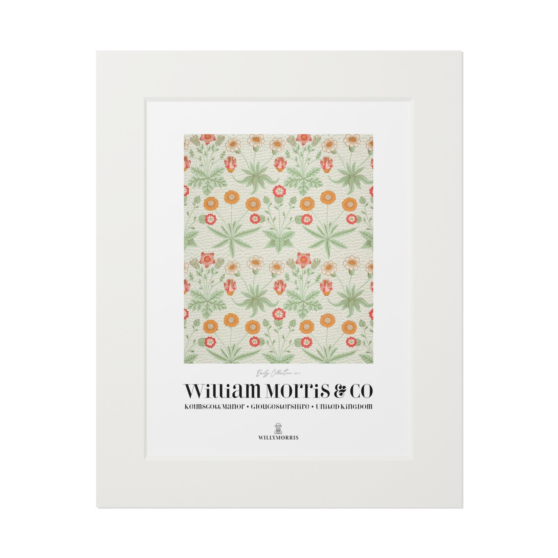 Framed artwork with floral pattern and 'William Morris & Co' branding on a white background