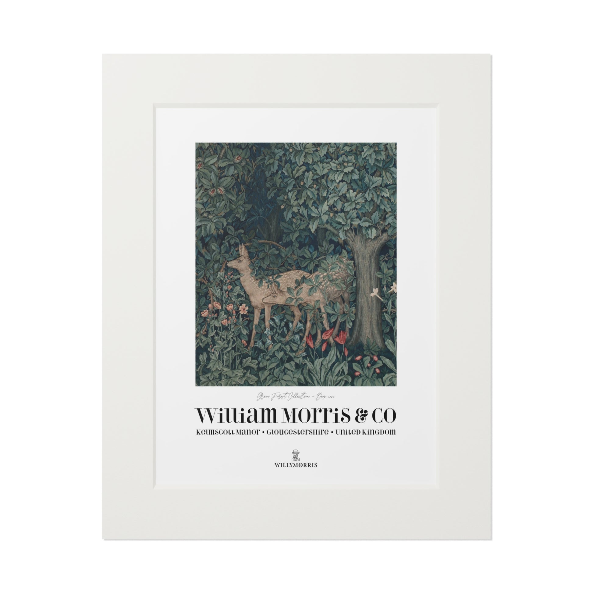 Framed artwork with a deer in a forest design and 'William Morris & Co' branding.