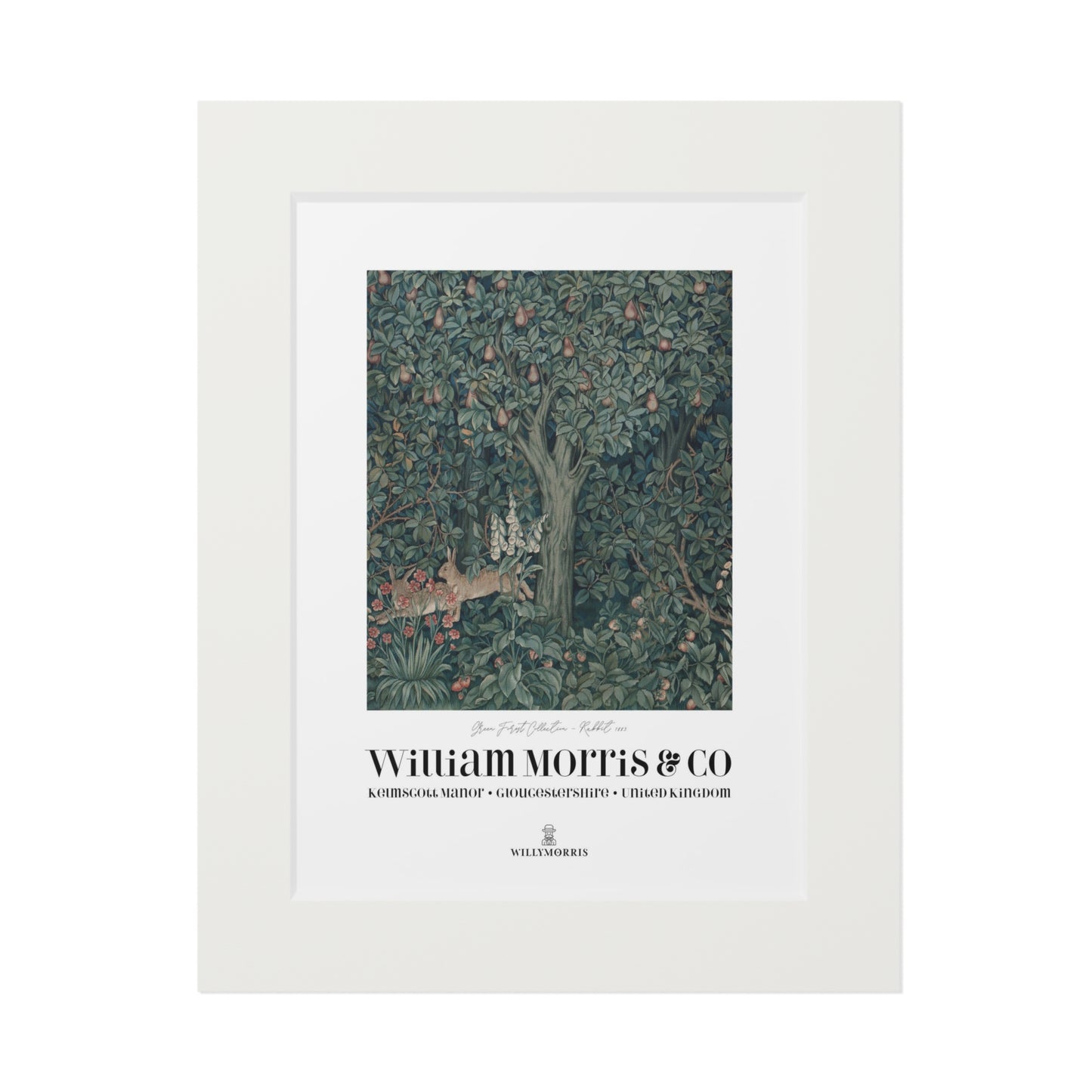 Framed artwork with a tree and deer design by William Morris & Co on a white background