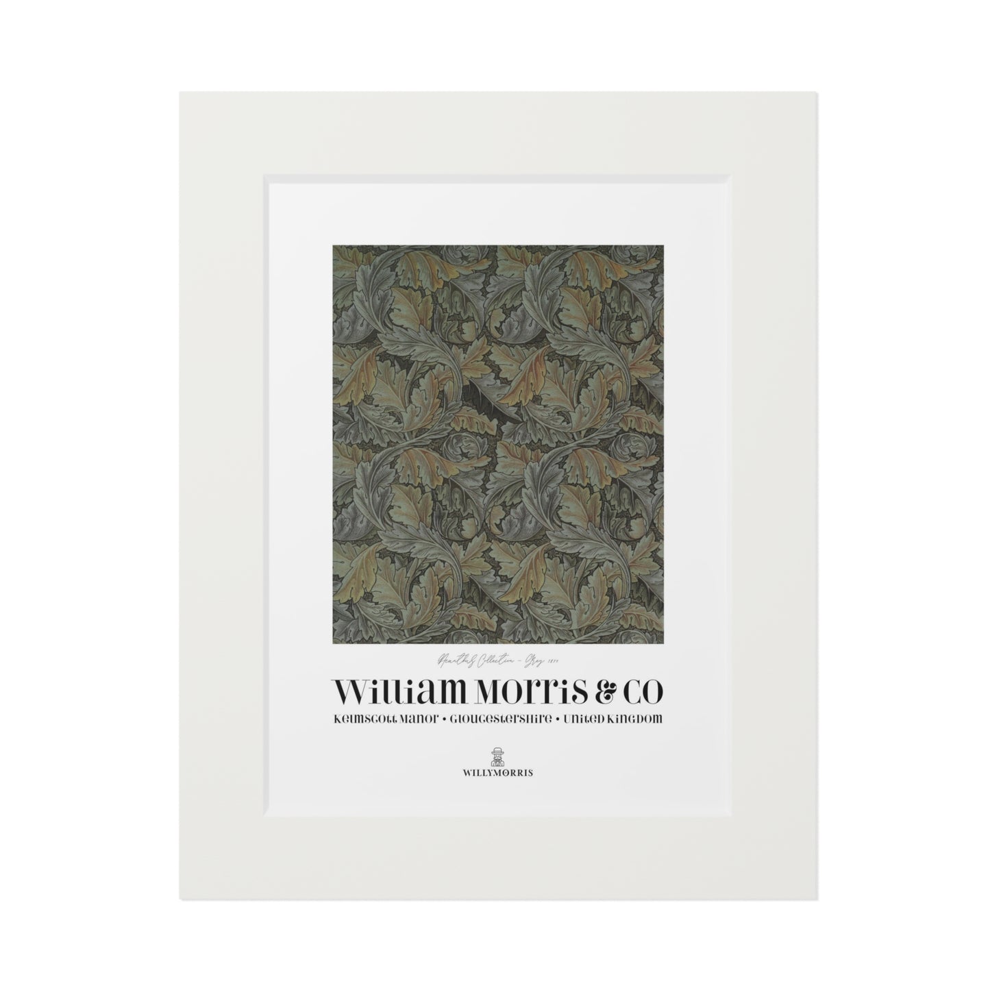 Framed textile sample with William Morris & Co branding on a white background