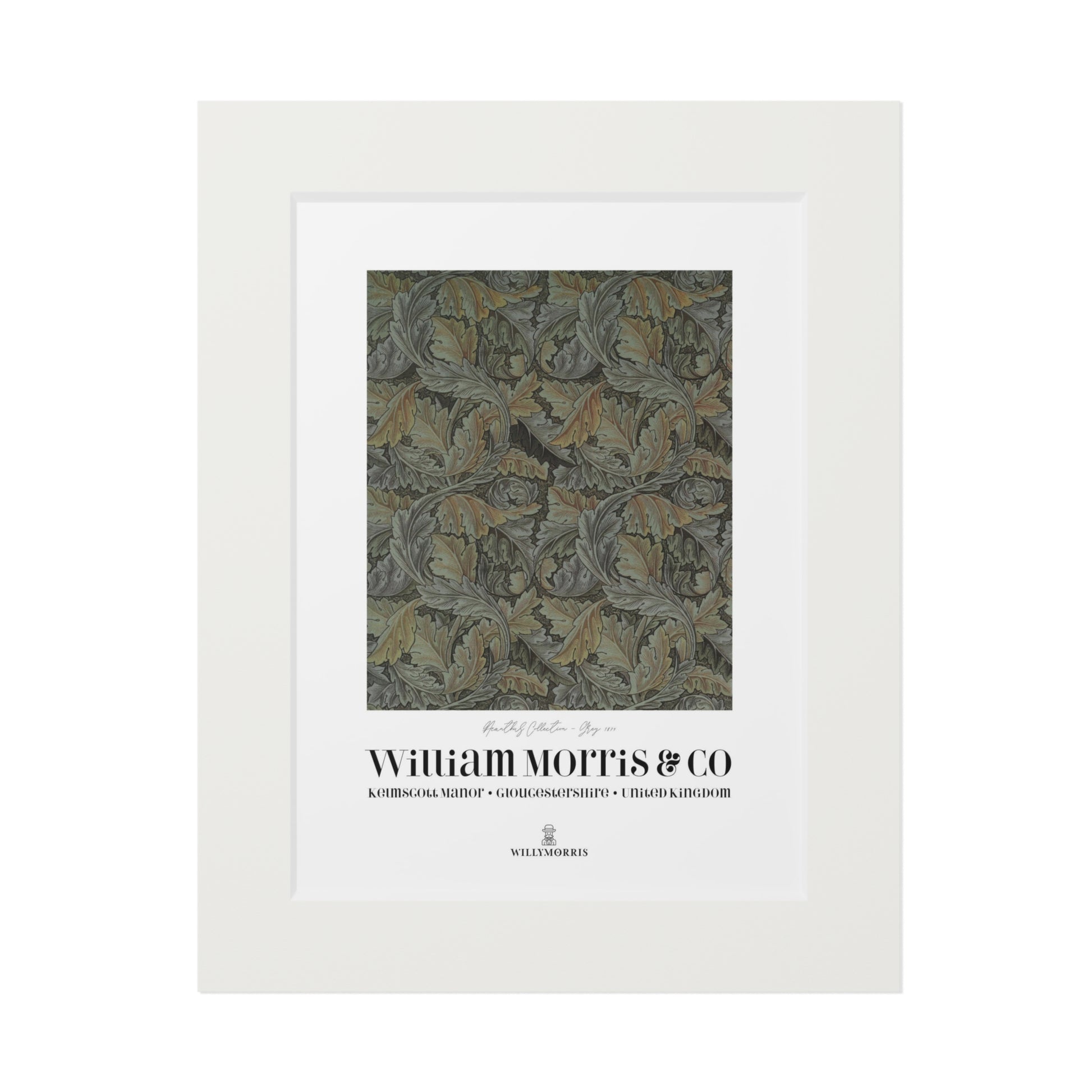 Framed textile sample with William Morris & Co branding on a white background