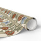 Roll of floral wrapping paper with a decorative design on a white background