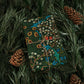 Decorative box with floral patterns on a pine branch with pine cones