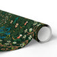 Roll of green floral wrapping paper on a white background