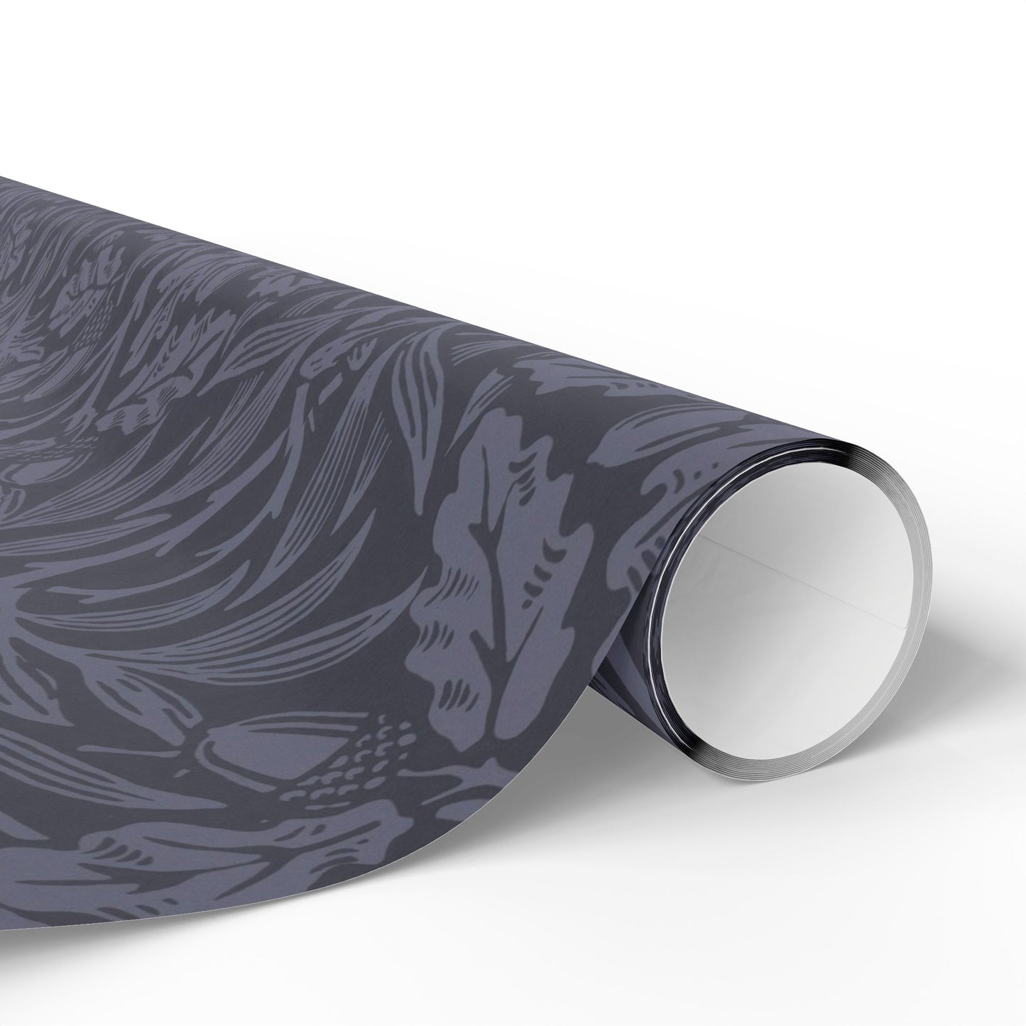 Roll of gray patterned vinyl wrap on a white background