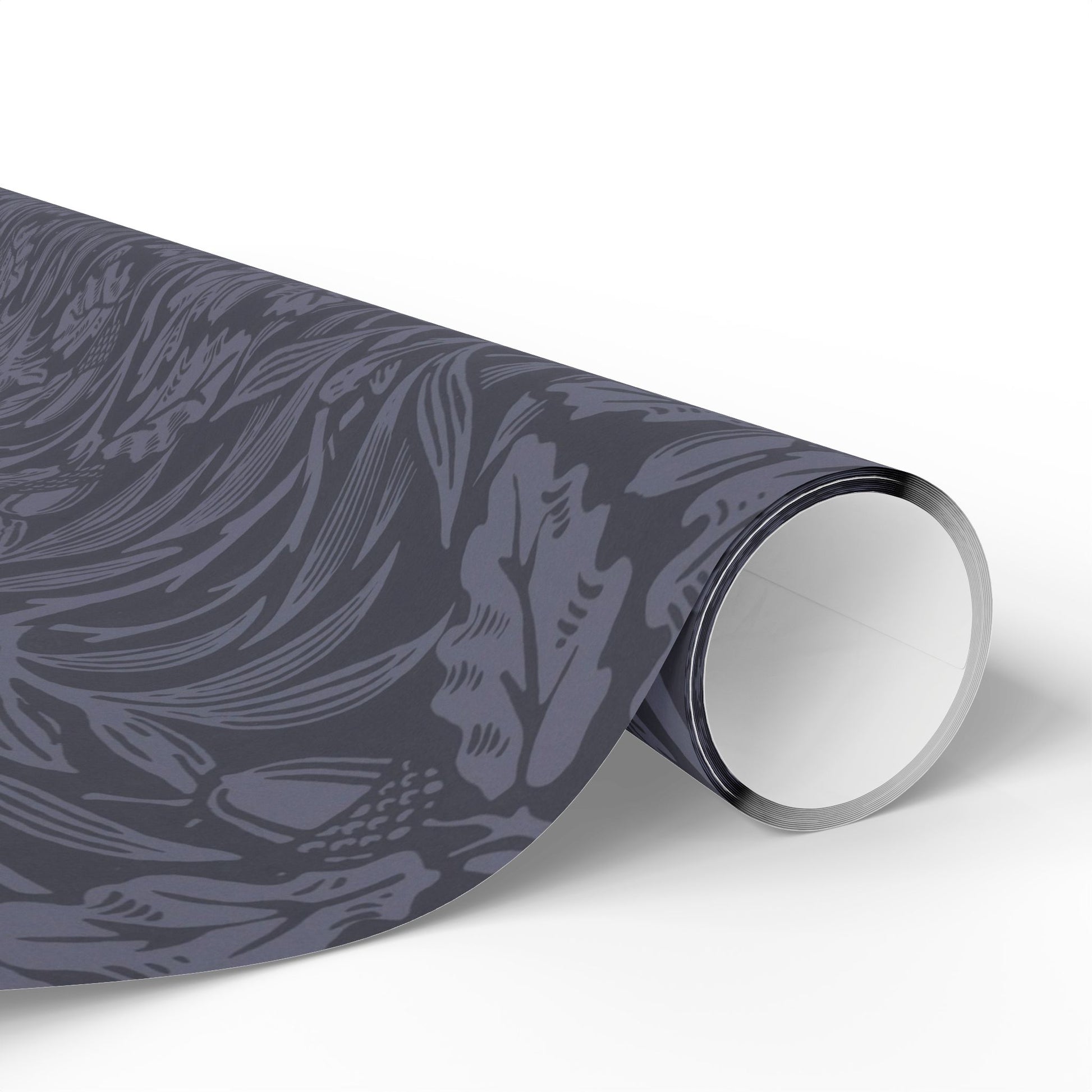Roll of dark gray patterned vinyl wrap on a white background
