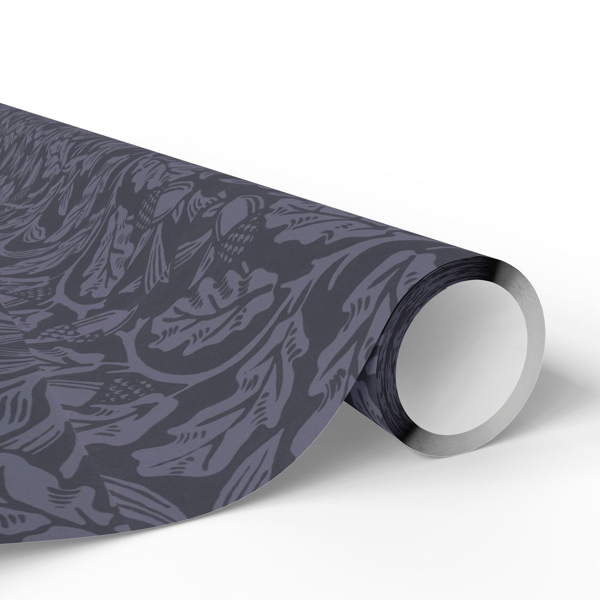 Roll of dark gray patterned vinyl wrap on a white background