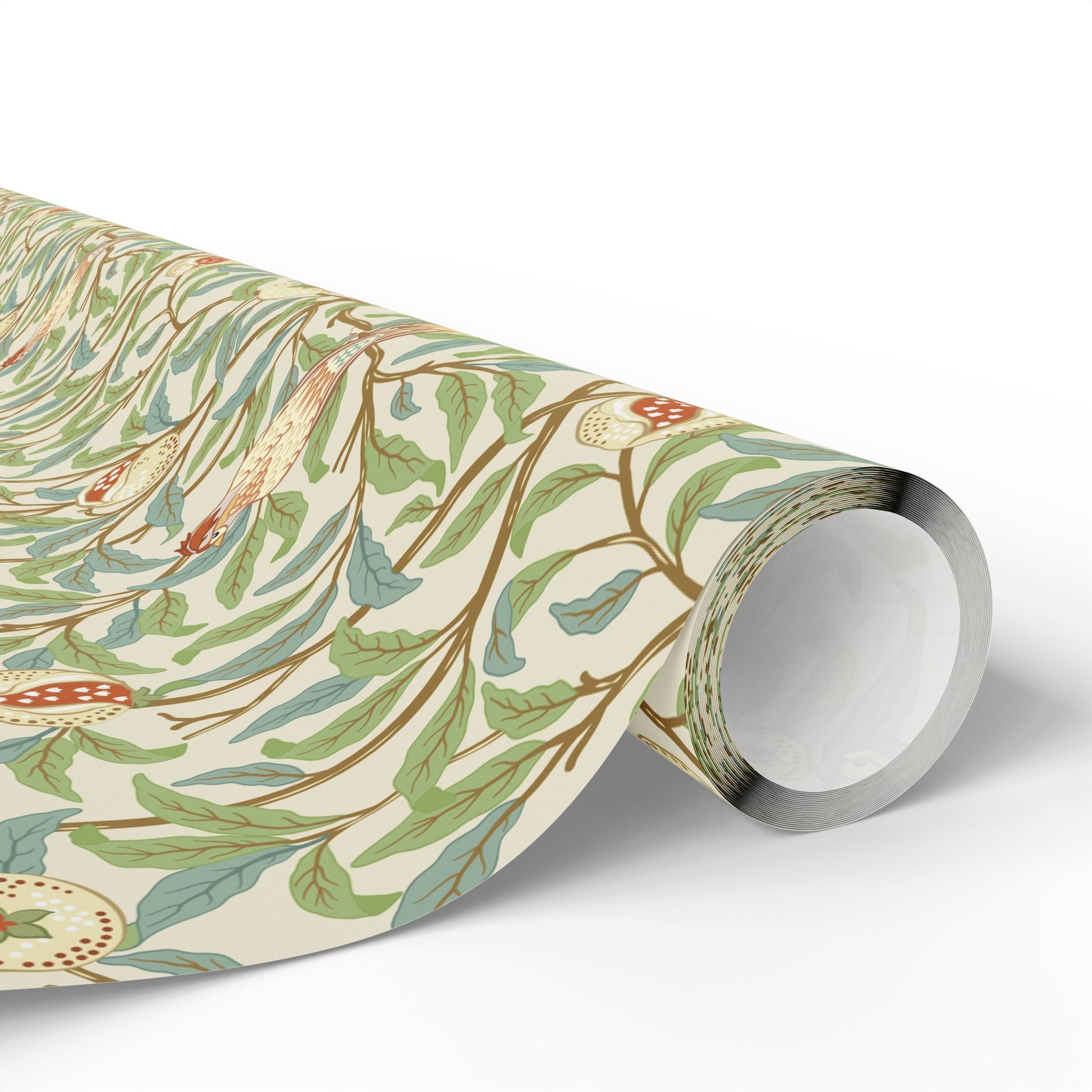 Roll of decorative paper with floral pattern on a white background