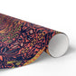 Roll of colorful patterned paper on a white background