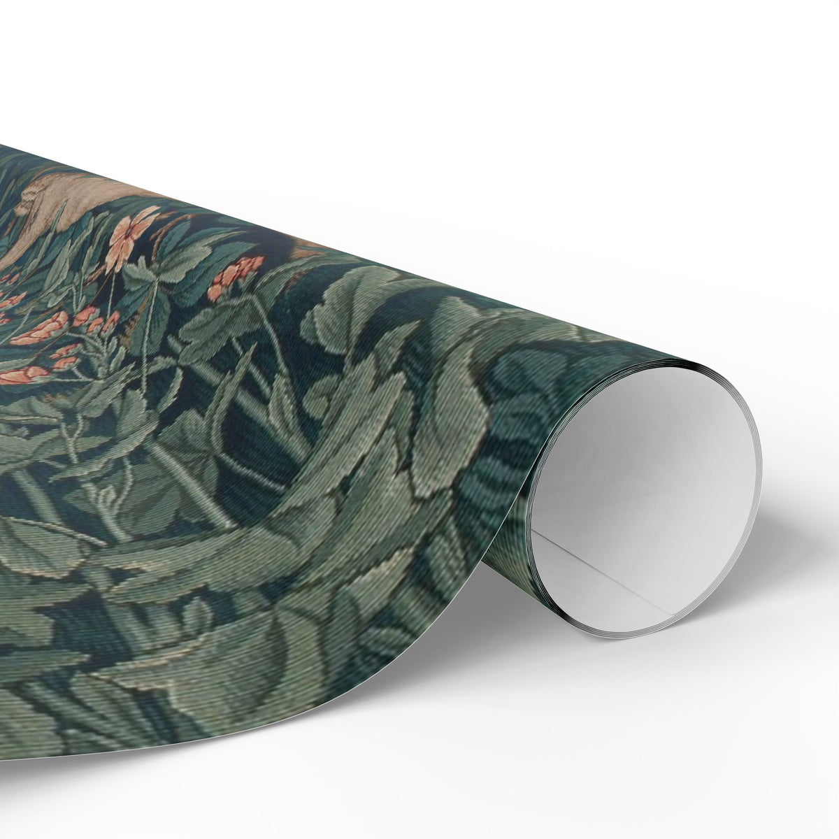 Roll of decorative paper with a floral pattern on a white background