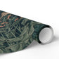Roll of wallpaper with a green leafy pattern on a white background