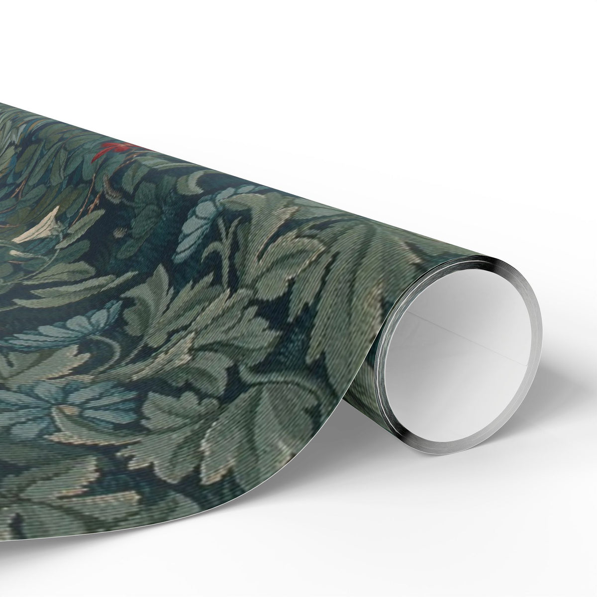 Roll of decorative paper with leaf pattern on a white background