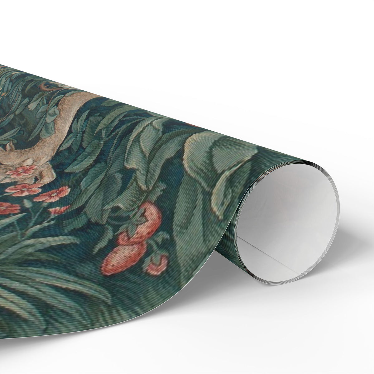 Roll of decorative paper with nature-themed design on a white background
