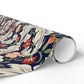 Roll of floral patterned paper with red flowers on a blue background