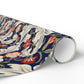 Roll of floral patterned paper with red flowers on a white background