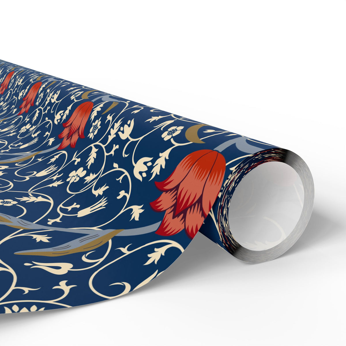 Roll of decorative paper with floral pattern on a white background
