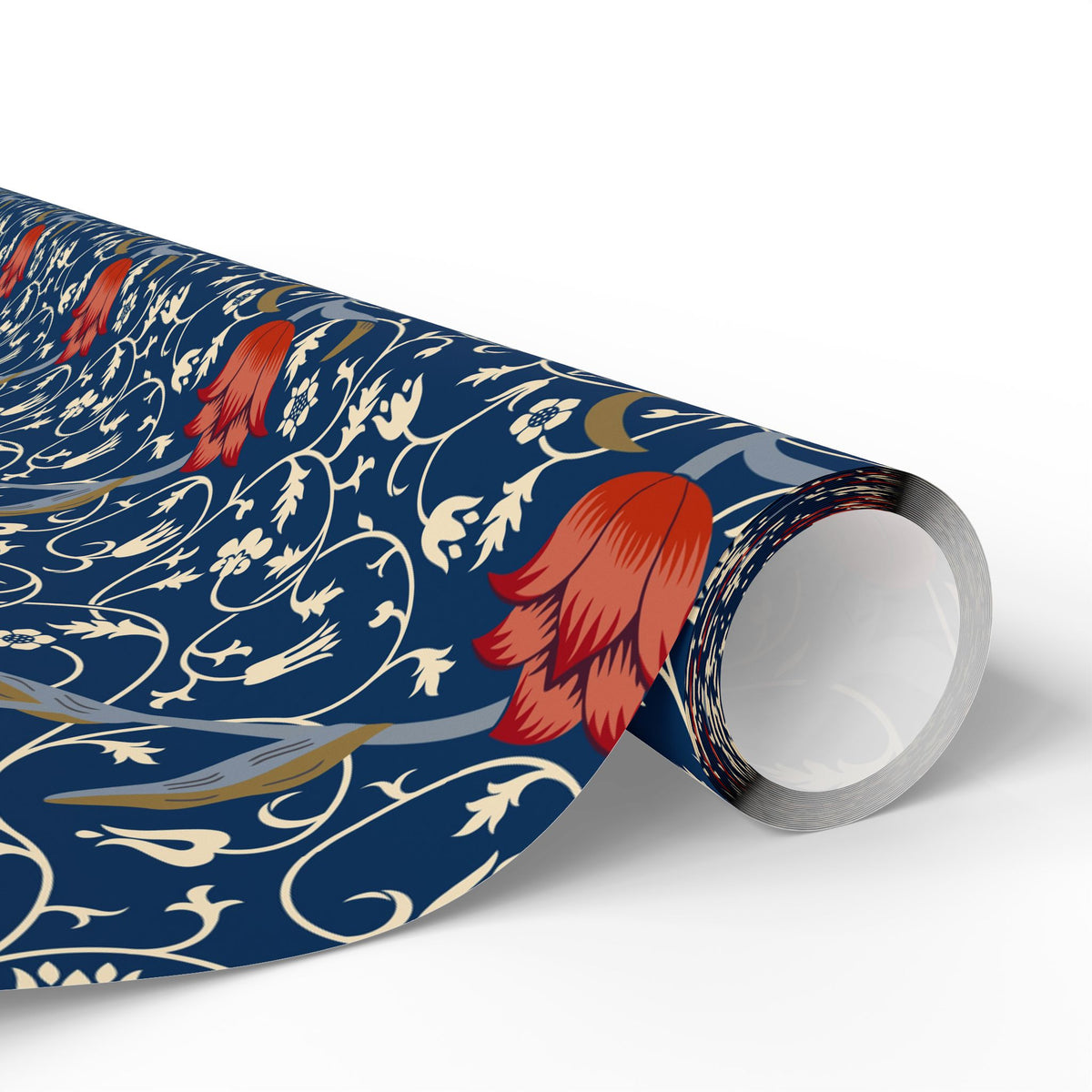 Roll of decorative paper with floral pattern on a white background