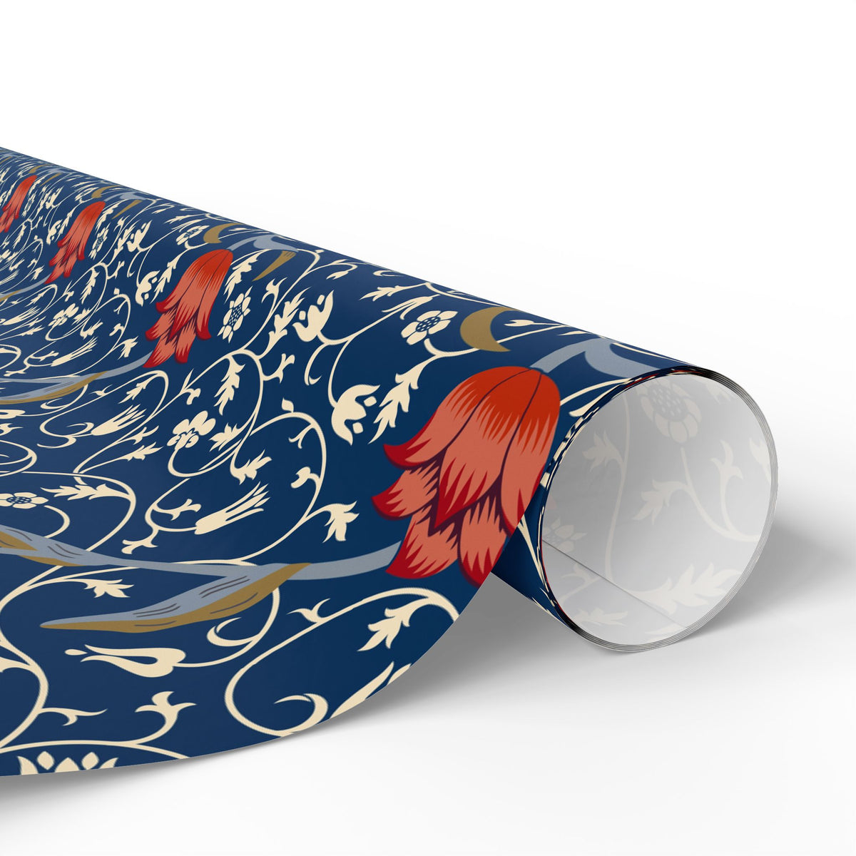 Roll of decorative paper with floral pattern on a white background