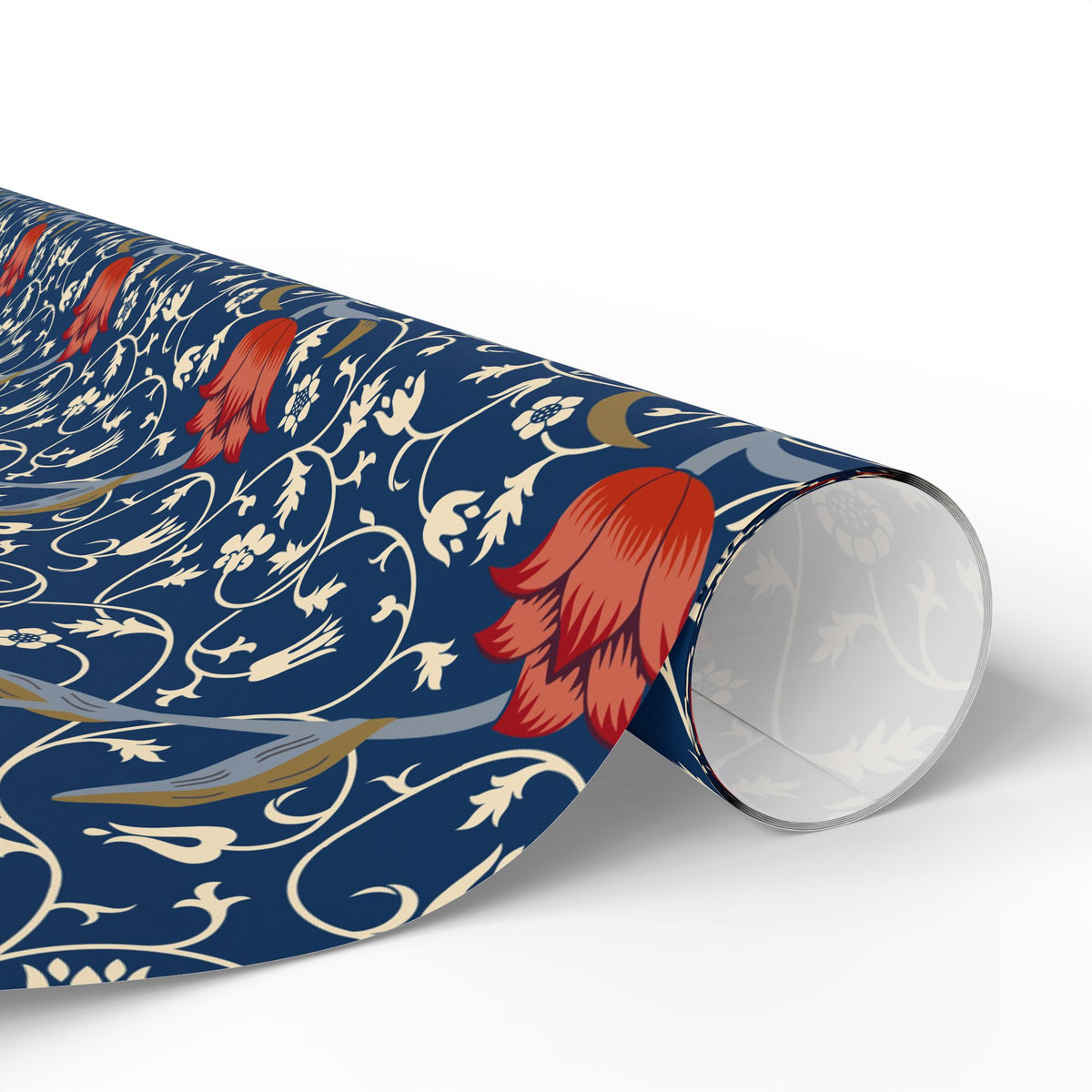 Roll of decorative paper with floral pattern on a white background