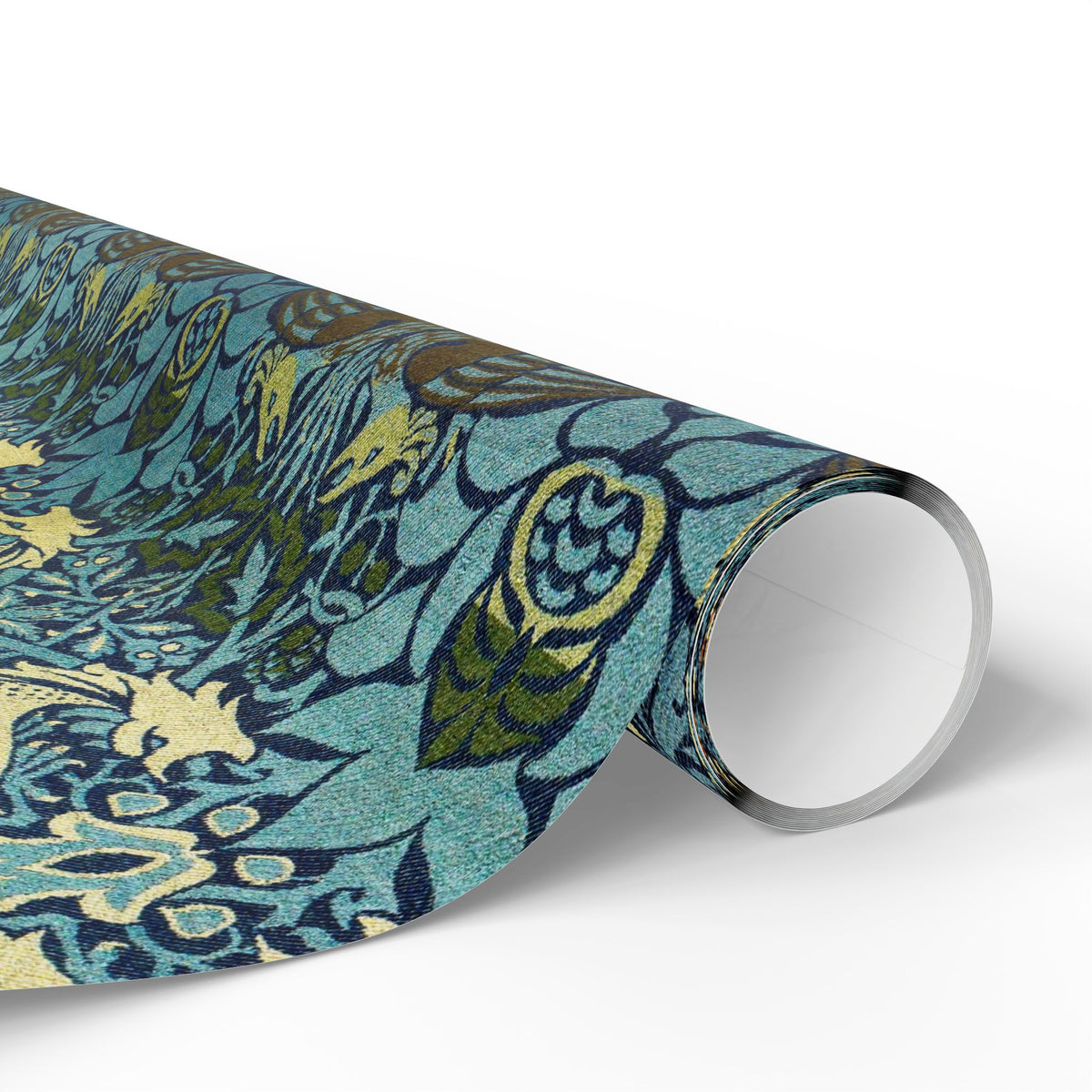 Roll of decorative paper with a floral pattern on a white background