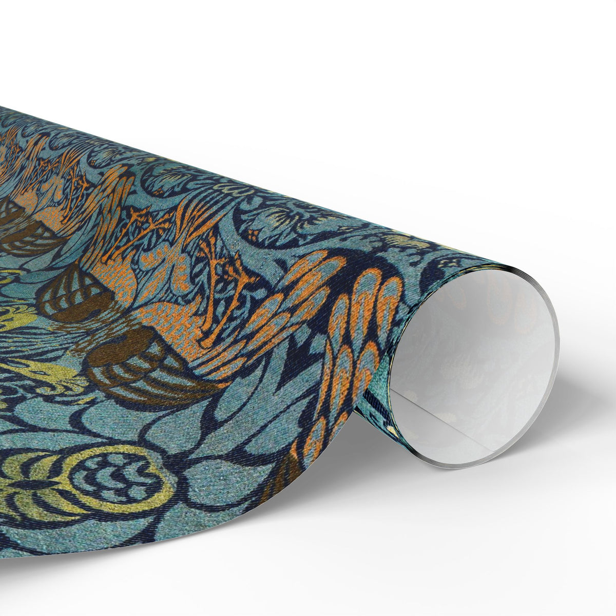 Roll of decorative paper with floral pattern on a white background