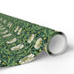 Roll of green floral wrapping paper on a white background