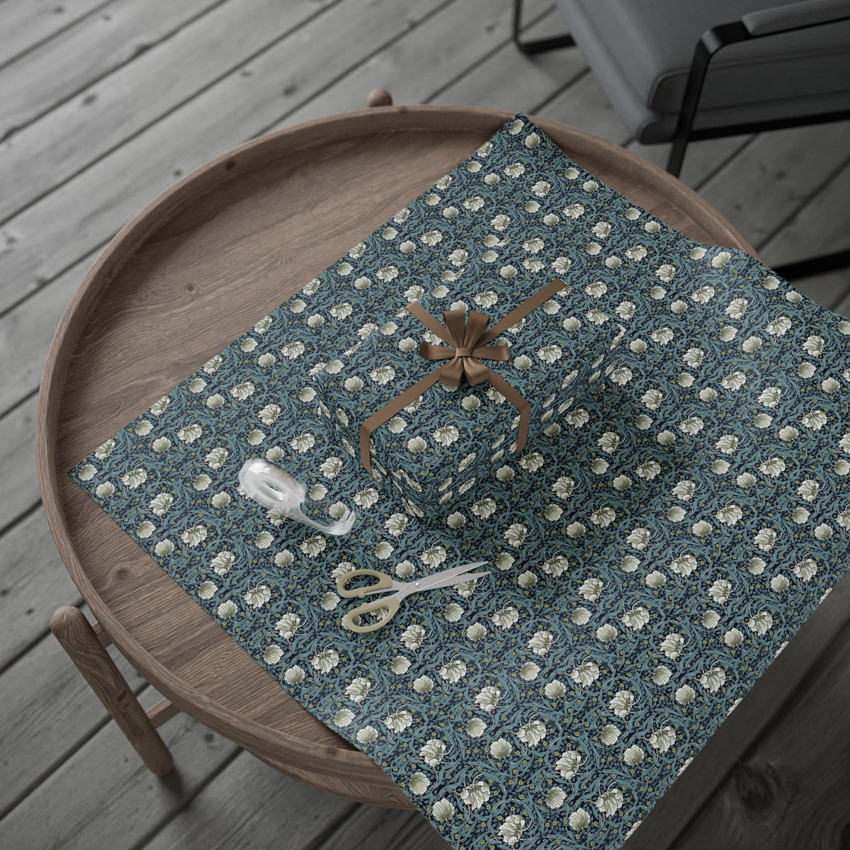 Decorative box with floral pattern on a textured surface