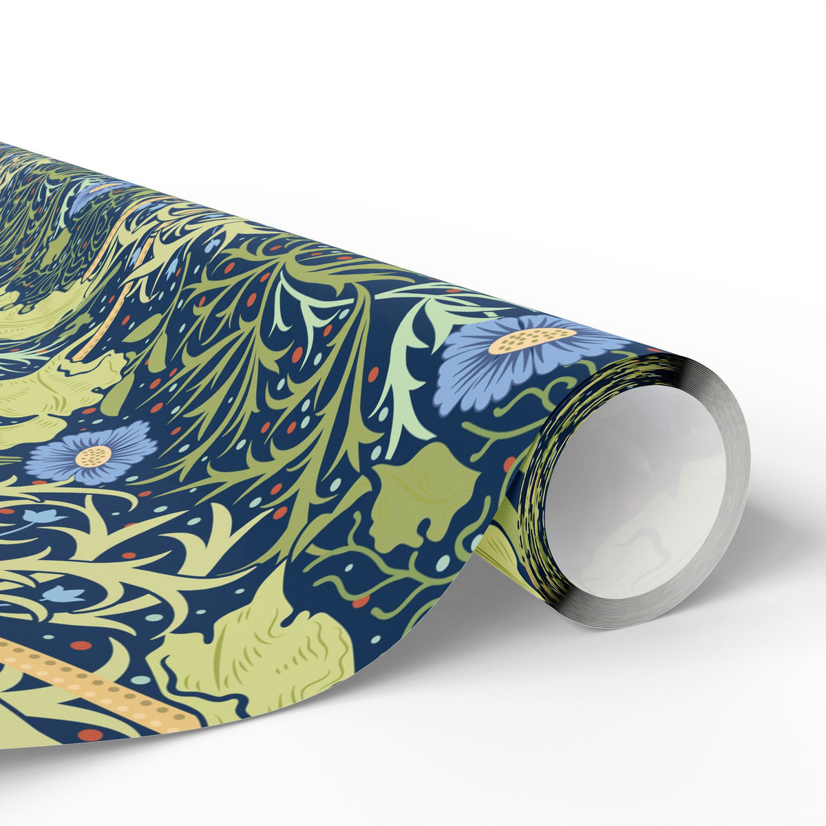 Roll of decorative paper with floral pattern on a white background