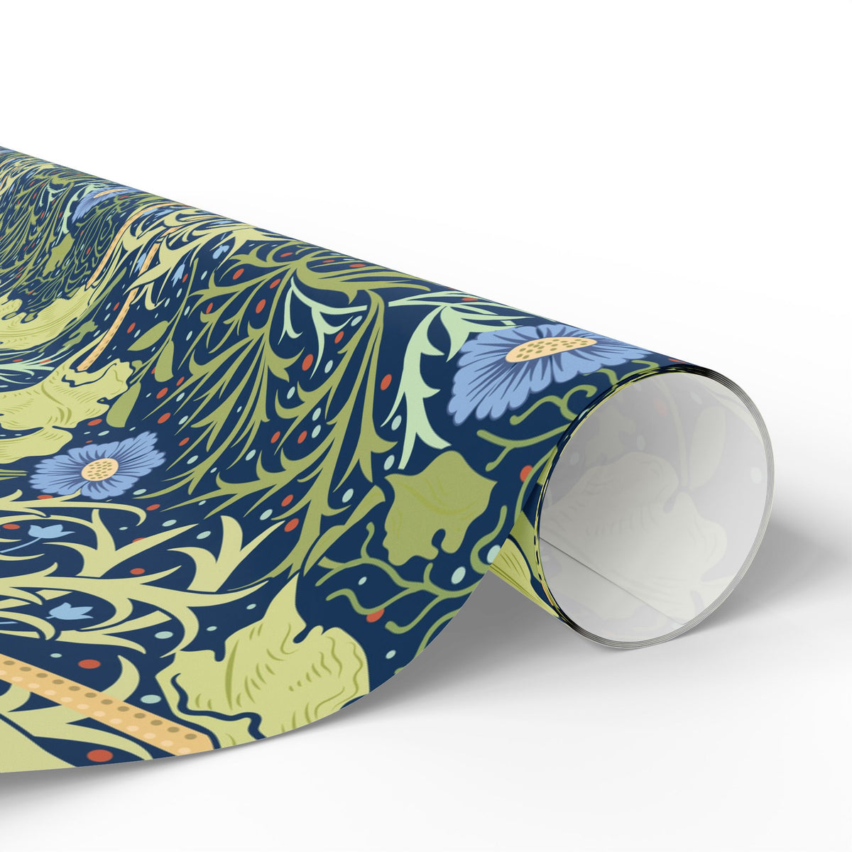 Roll of decorative paper with floral pattern on a white background