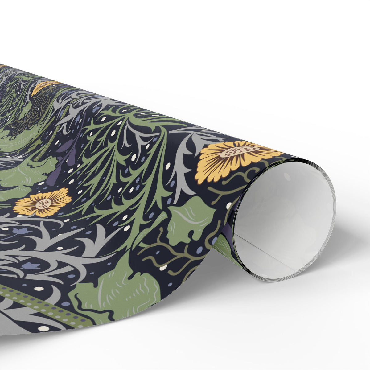 Roll of decorative paper with floral pattern on a white background