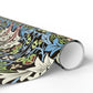 Roll of decorative paper with colorful floral and bird pattern on a white background