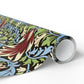 Roll of colorful floral-patterned paper on a white background
